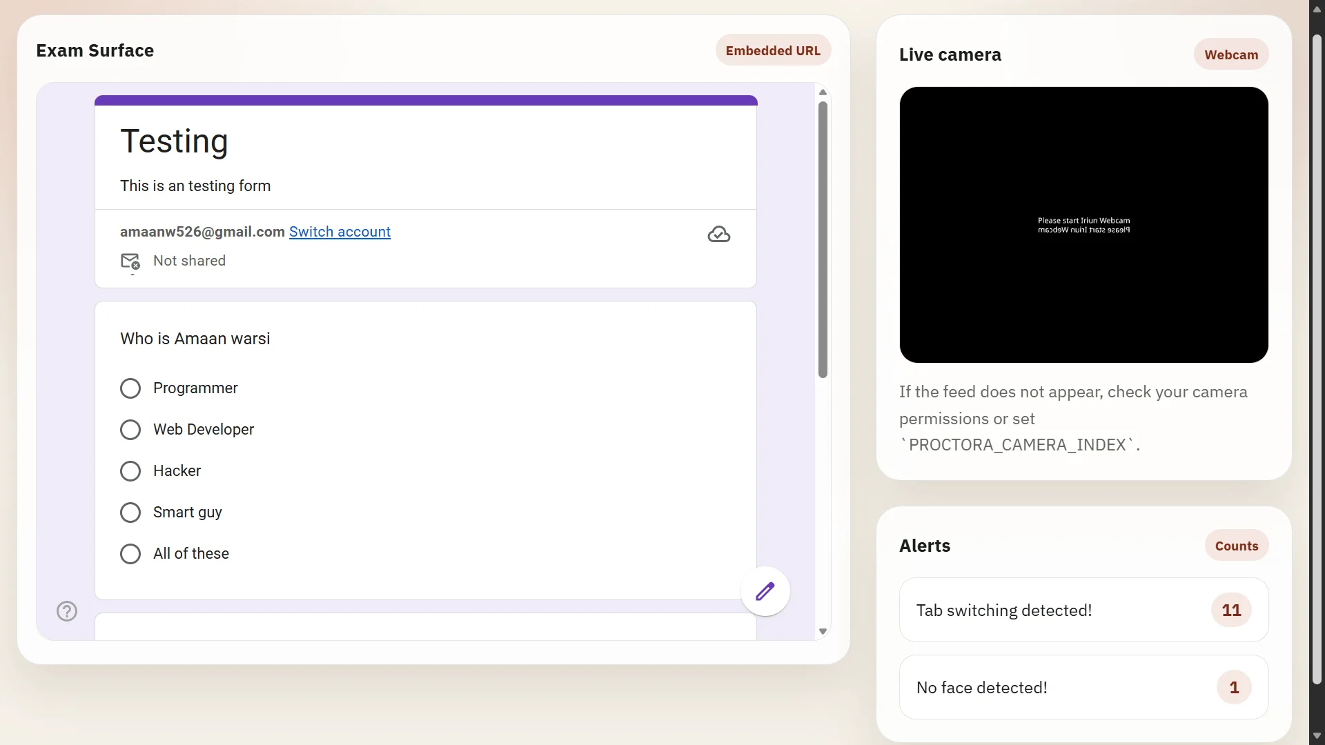 Proctora Violation Detection Alert