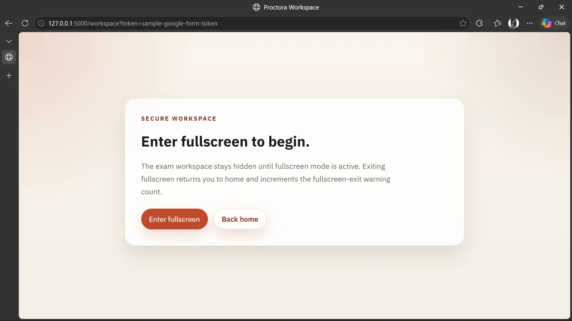 Proctora Exam Start Screen